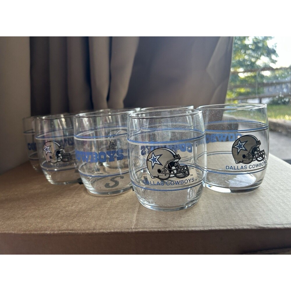 Vintage Dallas Cowboys Glass Football Drinking Glass 8 Set  - 8 Oz Cup NFL